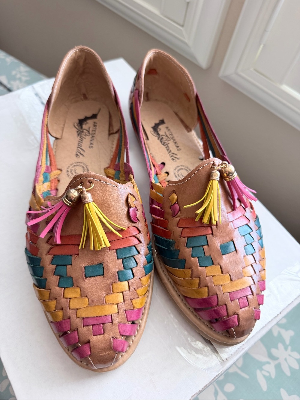 Woven Leather Huarache Slip-On Flats in Multicolor